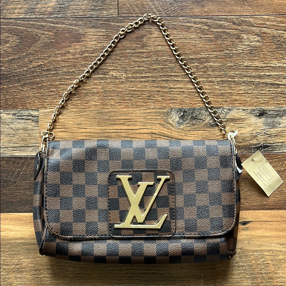 Louis Vuitton Brown and Gold Checkered Shoulder Bag
